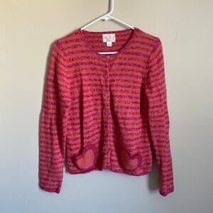 Christopher and Banks Hand Embroidered Heart Pocketed and Buttoned Cardigan